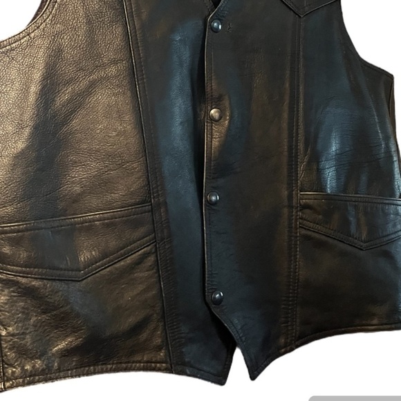 Bonus Western Men Vest Sz 50 Black Genuine Leather Sleeveless Button Down - Picture 7 of 11